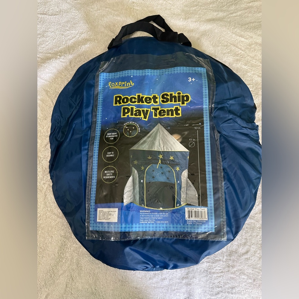 Rocket Ship Play Tent - Blue and Silver